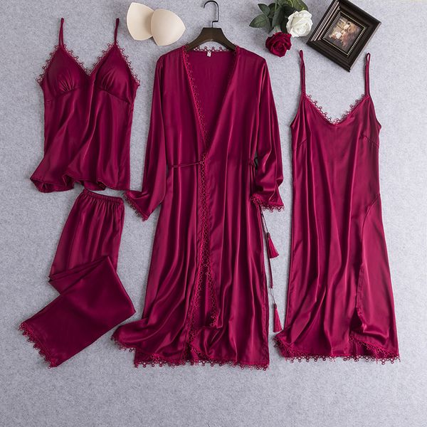 pajamas for women 4 pcs pajams set satin silk home clothes summer sleepwear female thin long sleeve pyjamas suit y200708, Black;red
pajamas for women 4 pcs pajams set satin silk home clothes summer sleepwear female thin long sleeve pyjamas suit y200708, Black;red