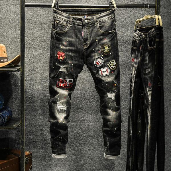 logo high street hole more than point badge embroidery patch hand-painted paint small elastic straight jeans men, Blue
logo high street hole more than point badge embroidery patch hand-painted paint small elastic straight jeans men, Blue