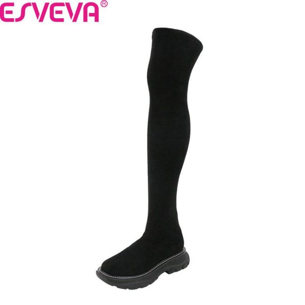 esveva 2021 over the knee boots casual round toe slip on women shoes stretch flock square low heel lace up long boots size 34-39, Black
esveva 2021 over the knee boots casual round toe slip on women shoes stretch flock square low heel lace up long boots size 34-39, Black