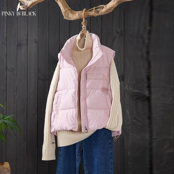 pinkyisblack autumn winter vest women cotton 2020 new short fashion winter waistcoat stand collar female casual colete feminino 1023, Black;white
