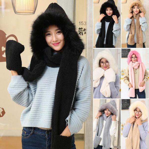 cute plush hooded scarf hat pocket gloves 3 in 1 warm for women winter outdoor hsj881, Blue;gray
cute plush hooded scarf hat pocket gloves 3 in 1 warm for women winter outdoor hsj881, Blue;gray