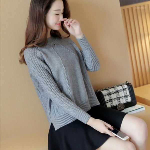 women's sweaters fall 2021 loose pullovers female round neck long sleeve short joker twist open fork knitting a sweater1, White;black
women's sweaters fall 2021 loose pullovers female round neck long sleeve short joker twist open fork knitting a sweater1, White;black