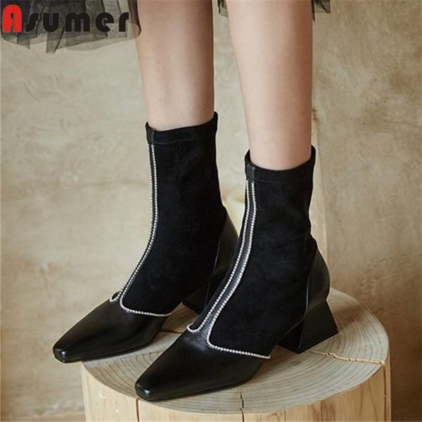 boots asumer 2021 arrive ankle for women mixed colors crystal stretch square toe thick heel casual party shoes woman, Black
boots asumer 2021 arrive ankle for women mixed colors crystal stretch square toe thick heel casual party shoes woman, Black
