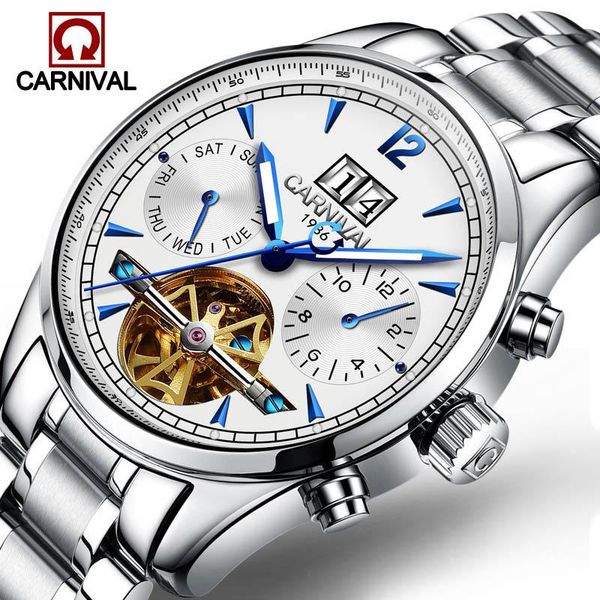 wristwatches carnival tourbillon automatic mechanical men's watches waterproof luminous multifunction full steel watch sapphire 2021, Slivery;brown
wristwatches carnival tourbillon automatic mechanical men's watches waterproof luminous multifunction full steel watch sapphire 2021, Slivery;brown