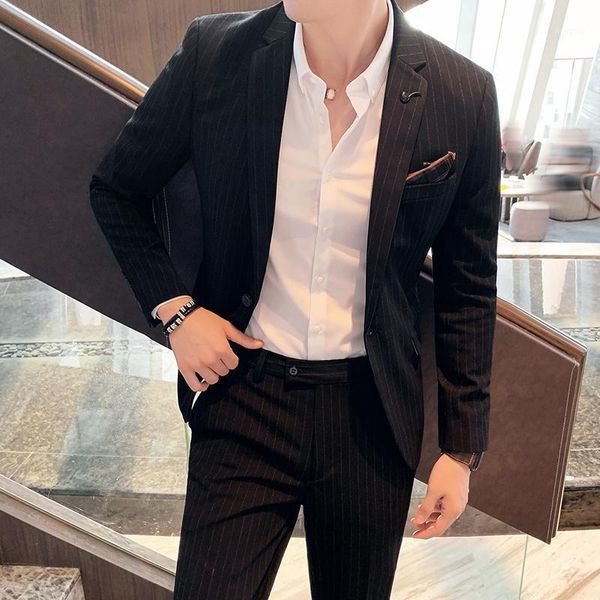 2020 fall suit men's two-piece suit handsome youth casual striped small korean version of the slim student tide1, White;black
2020 fall suit men's two-piece suit handsome youth casual striped small korean version of the slim student tide1, White;black
