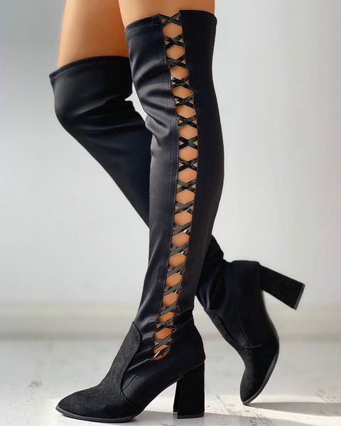 2020 women fashion elegant zippper long boots hollow out suede lace-up chunky pointed toe long boots spring autumn ladies, Black
2020 women fashion elegant zippper long boots hollow out suede lace-up chunky pointed toe long boots spring autumn ladies, Black