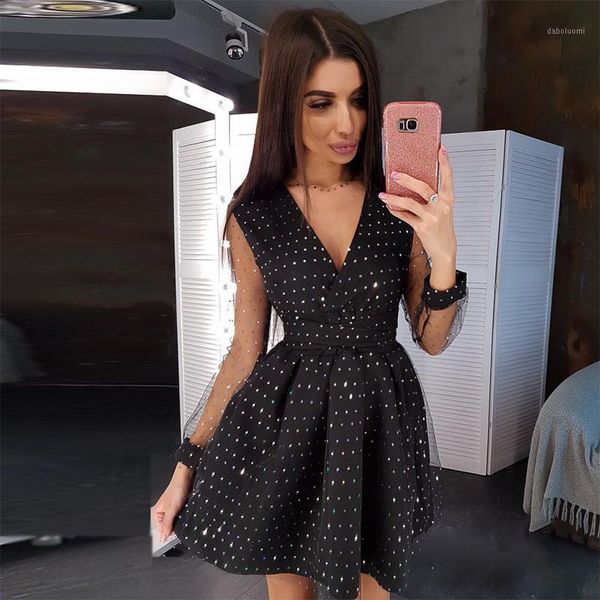 women lace a line party dress ladies dots long sleeve v-neck spring dress 2020 new bright shiny slim mini vestidos1, Black;gray
women lace a line party dress ladies dots long sleeve v-neck spring dress 2020 new bright shiny slim mini vestidos1, Black;gray