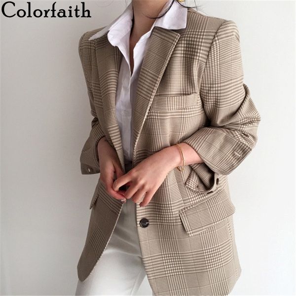 colorfaith new autumn winter women's blazers plaid casual buttons pockets jackets notched vintage fashion wild jk3511 y201026, White;black
colorfaith new autumn winter women's blazers plaid casual buttons pockets jackets notched vintage fashion wild jk3511 y201026, White;black