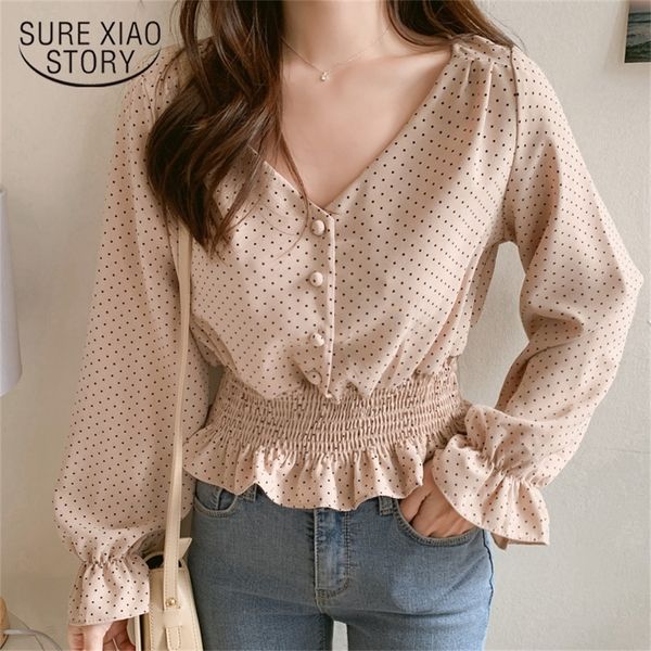 vintage v-neck flare sleeve polka dot women blouse shirts elegant front buttons slim waist ruffles female blouse blusas lj200812, White
vintage v-neck flare sleeve polka dot women blouse shirts elegant front buttons slim waist ruffles female blouse blusas lj200812, White