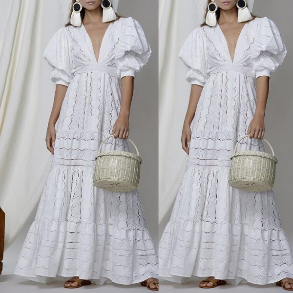 elegant white dress women holiday lace hollow out sundress puff-sleeve solid v-neck maxi dress long party night dresses, Black;gray
elegant white dress women holiday lace hollow out sundress puff-sleeve solid v-neck maxi dress long party night dresses, Black;gray
