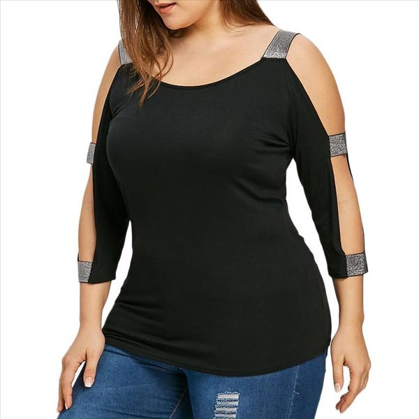 off the shoulder trapezoidal cut women fashion plus size ladder cut glittery t shirt o neck solid top, White
off the shoulder trapezoidal cut women fashion plus size ladder cut glittery t shirt o neck solid top, White
