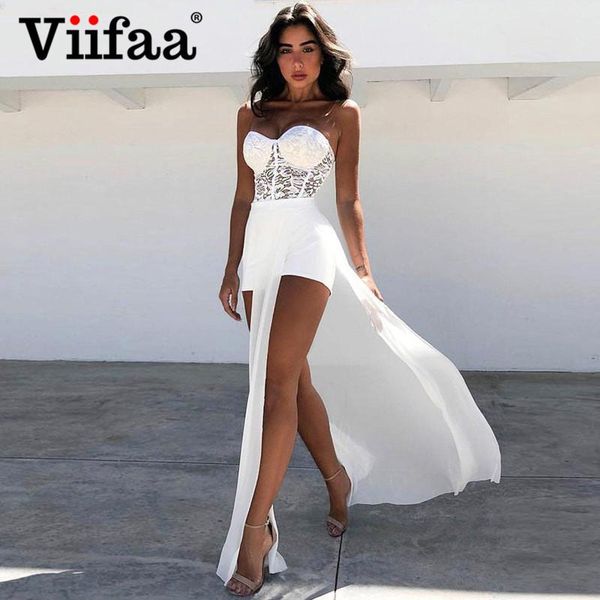 viifaa strapless sweetheart neck lace bodycon romper dresses women off shoulder elegant party split long dress, Black;gray 
viifaa strapless sweetheart neck lace bodycon romper dresses women off shoulder elegant party split long dress, Black;gray