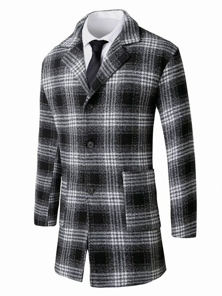 men plaid dual pocket tweed overcoat without shirt & tie c4da#, Black;brown