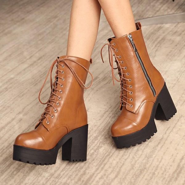 high heels platform ladies shoes women mid-calf boots lace up zipper rivets sapatos femininos lace up leather boots size 34-43, Black
high heels platform ladies shoes women mid-calf boots lace up zipper rivets sapatos femininos lace up leather boots size 34-43, Black
