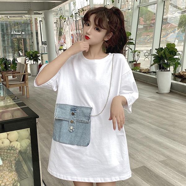 white t-shirt female summer cowboy pocket chain joint sense of design easing slimming short sleeve crew neck mid-length
white t-shirt female summer cowboy pocket chain joint sense of design easing slimming short sleeve crew neck mid-length
