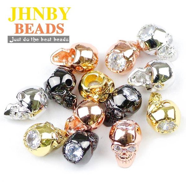 jhnby 4pcs skull pendant copper spacer beads inlay zircon metal charms loose beads for jewelry bracelet making diy accessories wmttey, Bronze;silver