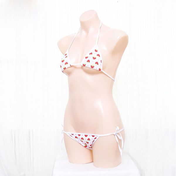 two dimensional clothing strawberry cotton three-point lace bikini suit, White;black
two dimensional clothing strawberry cotton three-point lace bikini suit, White;black