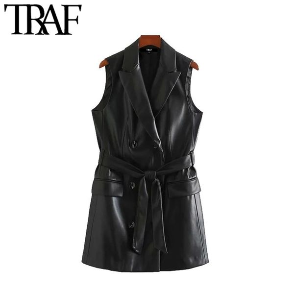 traf women street fashion double breasted pu faux leather waistcoat vintage with belt pockets female outerwear chic 201031, Black;white
traf women street fashion double breasted pu faux leather waistcoat vintage with belt pockets female outerwear chic 201031, Black;white