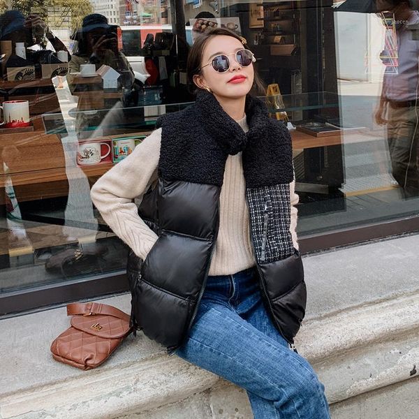 winter women cashmere splice plaid slim casual short cotton padded vest jacket sleeveless coat female warm parkas waistcoat 10181, Black;white
winter women cashmere splice plaid slim casual short cotton padded vest jacket sleeveless coat female warm parkas waistcoat 10181, Black;white