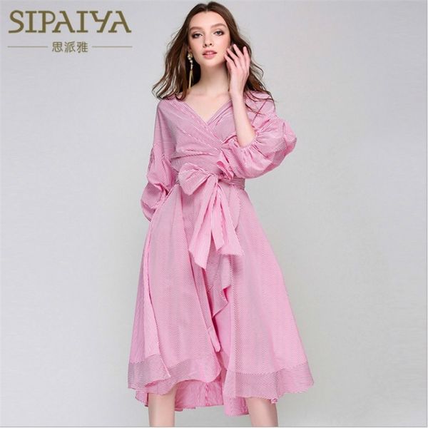 new runway women's dresses striped pink blue loose mid long ruffles three quarter lantern sleeve female party dress t200113, White;black
new runway women's dresses striped pink blue loose mid long ruffles three quarter lantern sleeve female party dress t200113, White;black