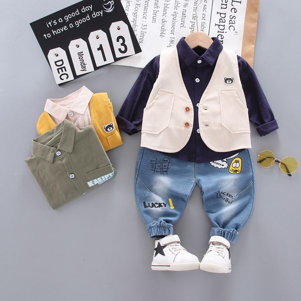 2020 korean style handsome kid boys clothes set long sleeve sweatshirt+vest+denim pant 3pcs tracksuit bebesx1019, White
2020 korean style handsome kid boys clothes set long sleeve sweatshirt+vest+denim pant 3pcs tracksuit bebesx1019, White