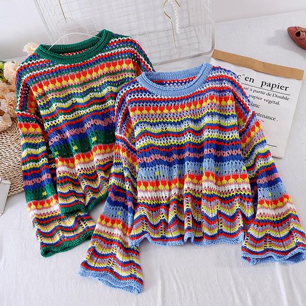 women's rainbow sweater autumn korean japan style o-neck long sleeve color matching hollow female pullover gx1153, White
women's rainbow sweater autumn korean japan style o-neck long sleeve color matching hollow female pullover gx1153, White