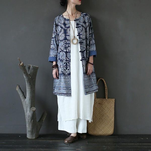 johnature vintage cotton linen trench coat print floral o-neck button long sleeve autumn blue loose women coats kg-1037, Tan;black
johnature vintage cotton linen trench coat print floral o-neck button long sleeve autumn blue loose women coats kg-1037, Tan;black