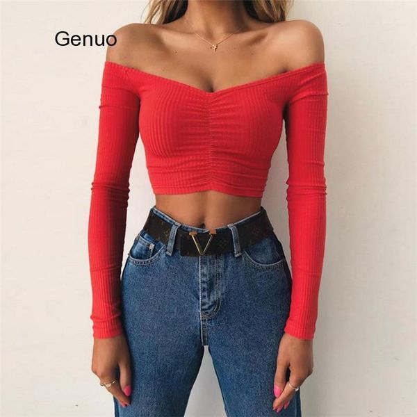 women's t-shirt women off shoulder elegant t-shirts female long sleeve knitted fashion solid color lady tees comfy autumn basic chi, White
women's t-shirt women off shoulder elegant t-shirts female long sleeve knitted fashion solid color lady tees comfy autumn basic chi, White