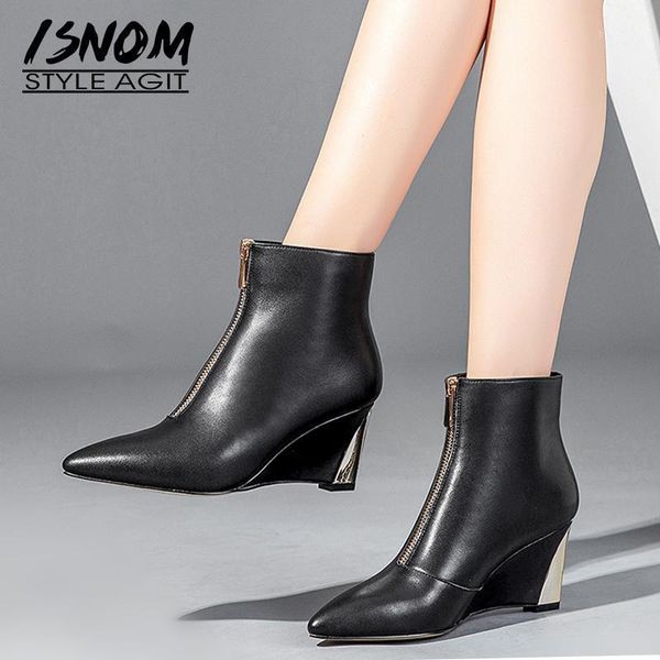 isnom wedges women ankle boots pointed toe footwear cow leather zip female boot high heels shoes woman winter 2020 new black1, Black
isnom wedges women ankle boots pointed toe footwear cow leather zip female boot high heels shoes woman winter 2020 new black1, Black