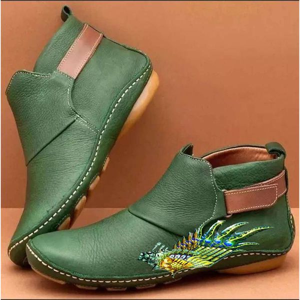 women animal prints ankle boots ladies female embroidery flat woman footwear pu leather short boots women's hook loop shoes, Black