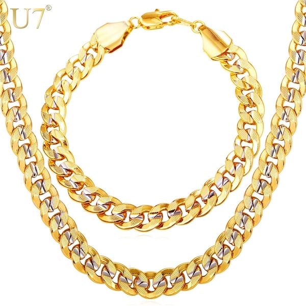 u7 men jewelry two tone gold color hip hop trendy 9mm chunky big cuban link chain necklace and bracelet set s823 201222, Slivery;crystal
u7 men jewelry two tone gold color hip hop trendy 9mm chunky big cuban link chain necklace and bracelet set s823 201222, Slivery;crystal