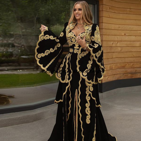 traditional kosovo vestidos formales arabic velvet evening dresses flared sleeves applique split prom dress robe de soirée 2021 bridal gowns, Black
traditional kosovo vestidos formales arabic velvet evening dresses flared sleeves applique split prom dress robe de soirée 2021 bridal gowns, Black