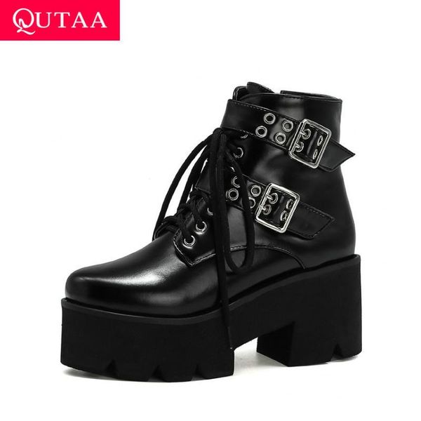 qutaa 2021 ботильоны площади пятки пряжки lace up zipper короткие сапоги платформа круглый toe pu лакированной кожи женская обувь размер 34, Black
qutaa 2021 ботильоны площади пятки пряжки lace up zipper короткие сапоги платформа круглый toe pu лакированной кожи женская обувь размер 34, Black