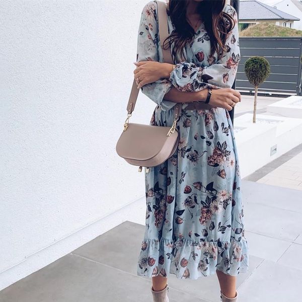 women bohemian flower printed ruffled a line dress long sleeve v neck elegant casual mid dress 2021 summer new fashion dress, Black;gray
women bohemian flower printed ruffled a line dress long sleeve v neck elegant casual mid dress 2021 summer new fashion dress, Black;gray