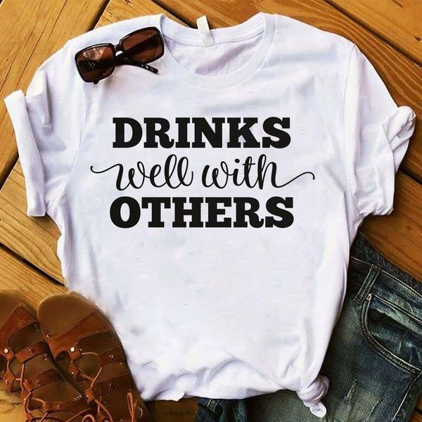 women lady t shirt drinks well with others print tshirt ladies short sleeve tee shirt women female clothes graphic t-shirt, White
women lady t shirt drinks well with others print tshirt ladies short sleeve tee shirt women female clothes graphic t-shirt, White