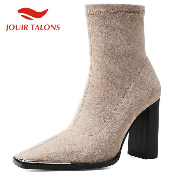 jouir talons new brand women shoes big size 43 cow leather kid suede metal decoration slip-on strange style heels boots, Black 
jouir talons new brand women shoes big size 43 cow leather kid suede metal decoration slip-on strange style heels boots, Black
