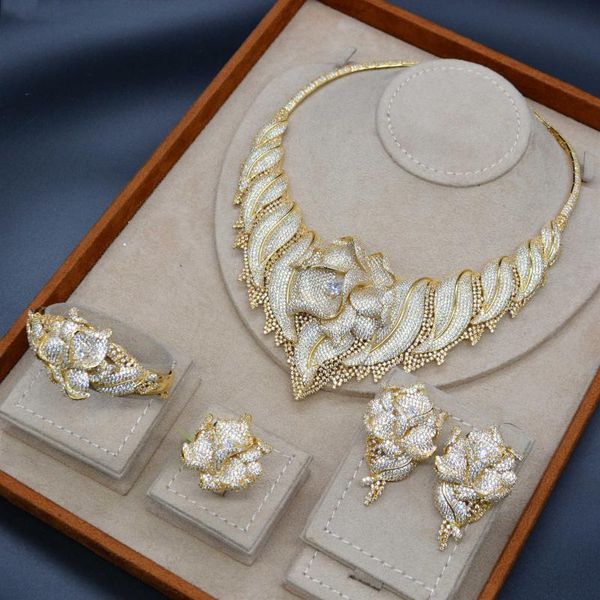 godki trendy luxury 4pcs flower nigeria statement jewelry sets for women wedding full cubic zircon dubai bridal jewelry set 2021, Silver
godki trendy luxury 4pcs flower nigeria statement jewelry sets for women wedding full cubic zircon dubai bridal jewelry set 2021, Silver