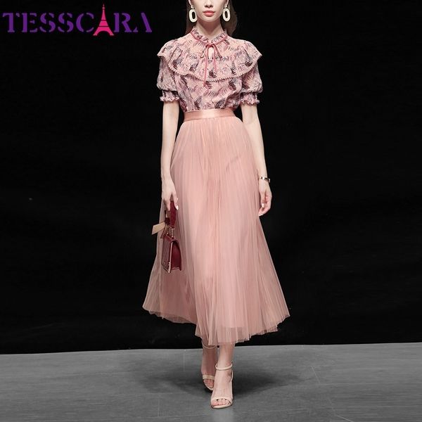tesscara women summer long elegant mesh dress suit set wedding cocktail party robe femme vintage designer vestidos y200805, Black;pink
tesscara women summer long elegant mesh dress suit set wedding cocktail party robe femme vintage designer vestidos y200805, Black;pink
