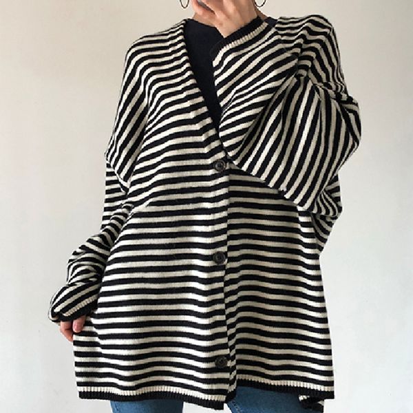 new spring 2021 and new autumn striped v-neck cardigan sweater vintage women's clothes z6fp b1a3, White;black
new spring 2021 and new autumn striped v-neck cardigan sweater vintage women's clothes z6fp b1a3, White;black