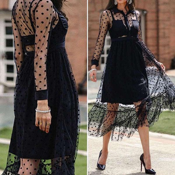 zanzea elegant see through mesh dress women's patchwork sundress summer long sleeve polka dot maxi vestidos lapel robe plus size, Black;gray
zanzea elegant see through mesh dress women's patchwork sundress summer long sleeve polka dot maxi vestidos lapel robe plus size, Black;gray