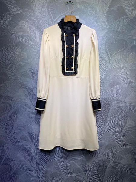 french elegant 2021 spring new women's wear europe station wooden ear collar button accessories fashion slim dress, White;black
french elegant 2021 spring new women's wear europe station wooden ear collar button accessories fashion slim dress, White;black