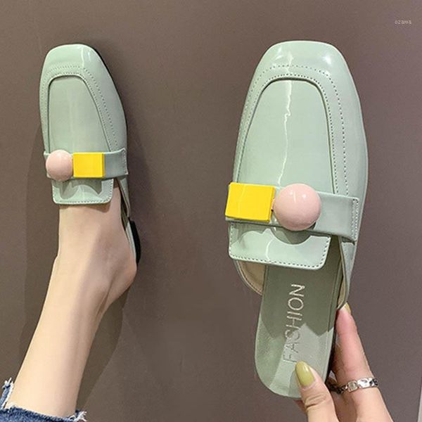 slippers japanned leather square toe mules women loafers summer shoes sandals candy ball slides fairy cover 20211, Black
slippers japanned leather square toe mules women loafers summer shoes sandals candy ball slides fairy cover 20211, Black