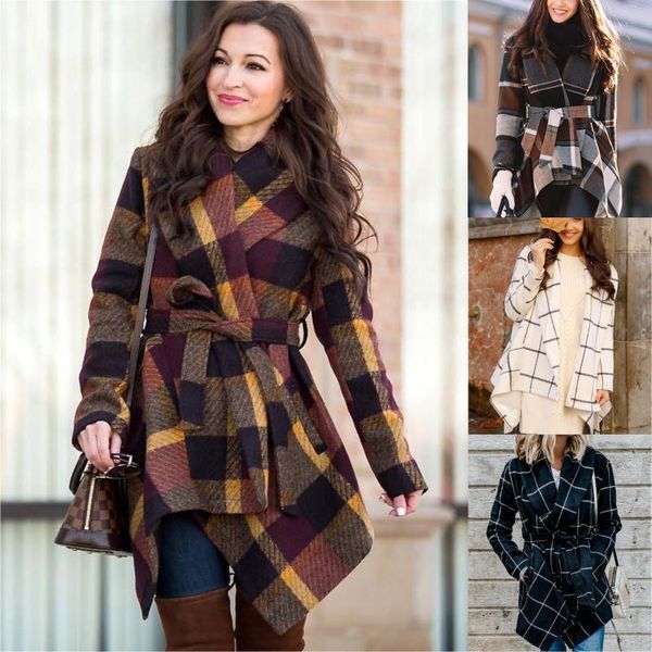 women's polos 2021 autumn and winter woolen plaid coat long-sleeved lapel belt with fashionable british style, White
women's polos 2021 autumn and winter woolen plaid coat long-sleeved lapel belt with fashionable british style, White