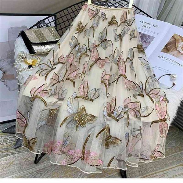 sequin mesh embroidery dragonfly long skirt womens spring and summer slim high waist pleated sweet midi tulle skirts female, Black
sequin mesh embroidery dragonfly long skirt womens spring and summer slim high waist pleated sweet midi tulle skirts female, Black