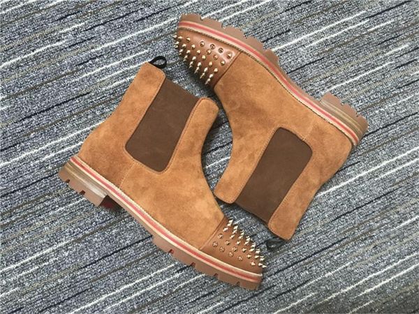 luxury men boots red bottom design men ankle boots low heels genuine leather suede with rivets melon spikes flat short knight boots, Black
luxury men boots red bottom design men ankle boots low heels genuine leather suede with rivets melon spikes flat short knight boots, Black