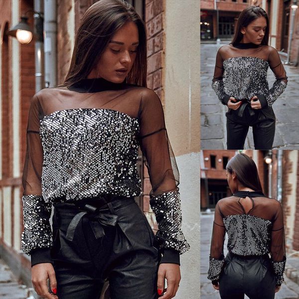 2020 spring fashion sequin mesh off shoulder women long sleeve sequin party blouse loose ladies o neck shirt clubwear, White
2020 spring fashion sequin mesh off shoulder women long sleeve sequin party blouse loose ladies o neck shirt clubwear, White