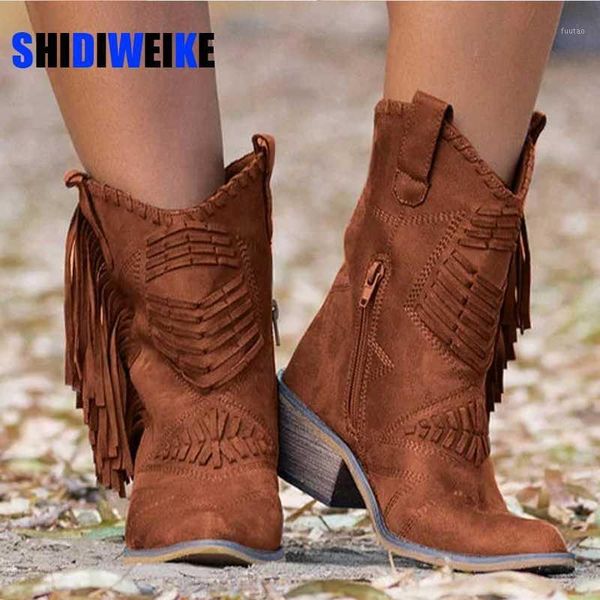 nice new boho flock leather women boots fringe flat heels woman med high solid boots woman tassel botas mujer botte femme ab8621, Black
nice new boho flock leather women boots fringe flat heels woman med high solid boots woman tassel botas mujer botte femme ab8621, Black