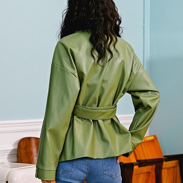 biker overcoat single breasted pocket coat with belt new women loose pu faux soft leather green jacket turndown collar, Black
biker overcoat single breasted pocket coat with belt new women loose pu faux soft leather green jacket turndown collar, Black