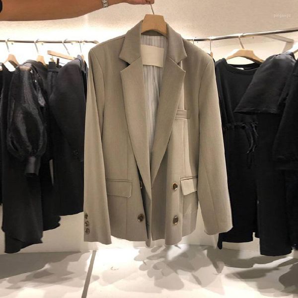 south korea dongdaemun women's dress 2020 autumn clothing new style solid color fold-down collar double breasted loose suit jack1, White;black
south korea dongdaemun women's dress 2020 autumn clothing new style solid color fold-down collar double breasted loose suit jack1, White;black
