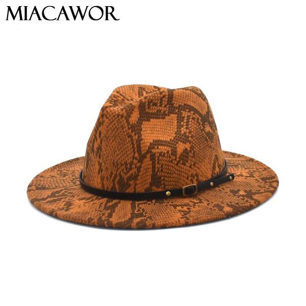 miacawor women's flat brim wool felt jazz fedora hat men's women's snake print leather band decoration trilby panama hat f98, Blue;gray 
miacawor women's flat brim wool felt jazz fedora hat men's women's snake print leather band decoration trilby panama hat f98, Blue;gray